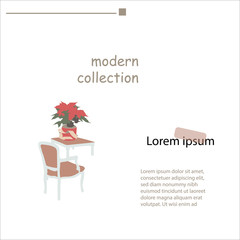 Landing page modern interior with chair table and plant. Flat design illustration on white background.