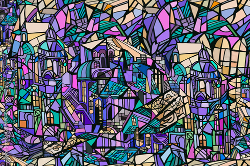 Cuadros en Lienzo Vector seamless pattern with abstract fantasy Gothic city
