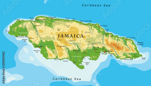Jamaica physical map Poster Mural XXL