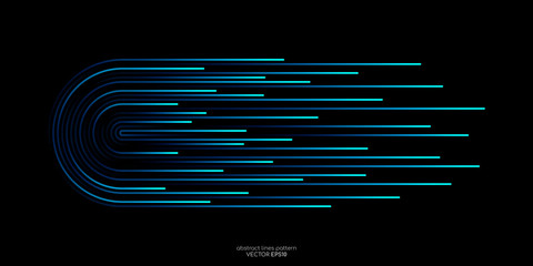 Wall Mural - Vector half circles lines flowing dynamic pattern in blue green colors isolated on black background for concept of AI technology, digital, communication, science, music