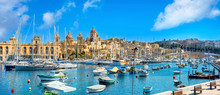 Waterfront With View Of Vittoriosa City And Harbour. Malta