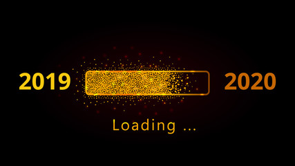 Wall Mural - 2020 new year loading golden glitter progress bar with red sparkles isolated on black background. ho