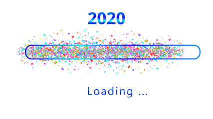 Wall Mural - 2020 new year eve loading bar with colorful confetti isolated on white background. modern template d
