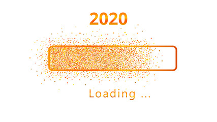 Wall Mural - 2020 new year loading orange glitter progress bar with colorful confetti isolated on white backgroun
