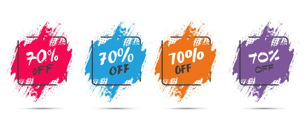 Poster - Set of grunge sticker with 70 percent off in a flat design with halftone. For sale, promotion, advertising