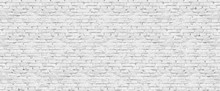 Panoramic Background Of Wide Old White Brick Wall Texture. Home Or Office Design Backdrop
