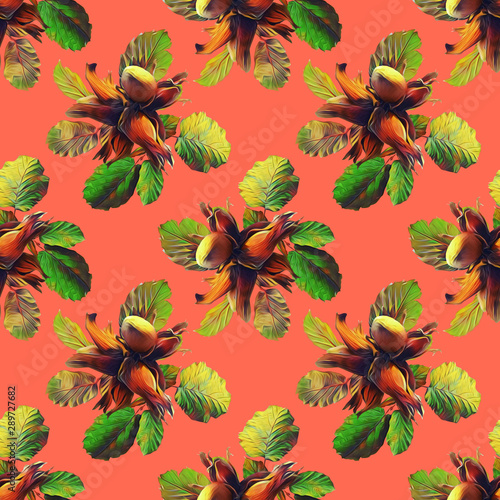 Nuts seamless pattern, watercolor illustration.