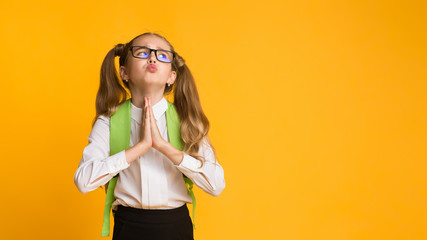 Elementary Student Girl Asking For Something Praying In Studio