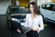 © F8  \ Suport Ukraine - Saleswoman with laptop near new car in salon