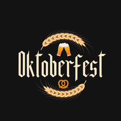 Wall Mural - Oktoberfest fraktur font gothic lettering with ears of wheat. Traditional Bavarian beer festival. Easy to edit vector template for your logo design, poster, banner, flyer, t-shirt, invitation, etc.