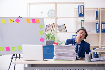 Young male employee unhappy with excessive work