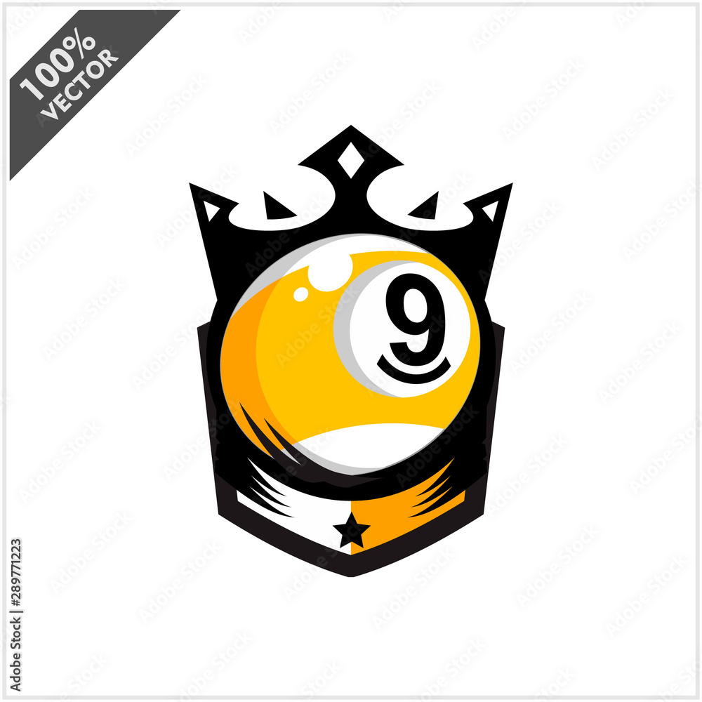 Billiar 9 Ball King Logo Vector Stock Vector | Adobe Stock