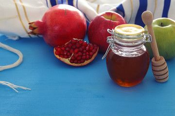 religion image of Rosh hashanah (jewish New Year holiday) concept. Traditional symbols