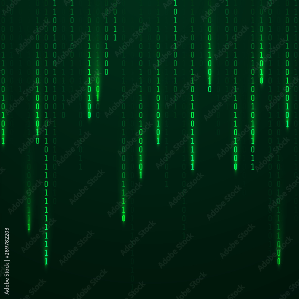Matrix. Stream of binary code on screen. Falling random numbers. Data ...