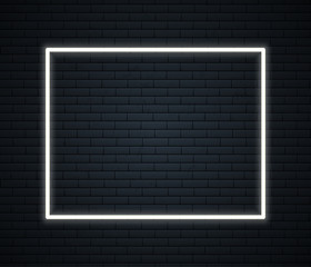 Wall Mural - neon frame with space for text on brick wall. neon sign on dark background. vector illustration
