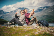 © olezzo - Two beautiful young girlfriends travel together in Norway, adventure, hiking, lifestyle concept