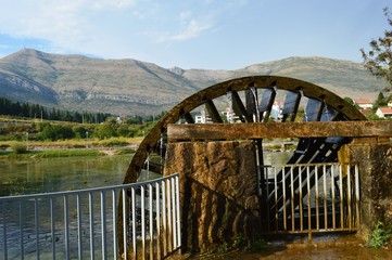 Wall Mural - wooden circle on river for, watering