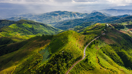 mountain paths and valley in the rain season