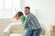 © satura_ - Negative emotions of couples, abuse and family fight concept. Husband and wife arguing and yelling expressive, beating each other and emotional couple having an argument or the quarrel at home
