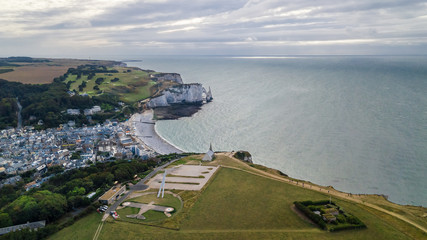 Poster - Drone panoramic view of Etretat city in Normandy France