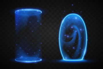 magic blue portals on transparent background