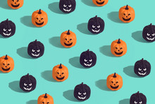 Halloween Holiday Creative Background With Jack O Lantern Glitter Pumpkin