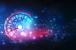 © blackboard - Speed motion background with fast speedometer car. Racing velocity background, Digital Abstract technology background