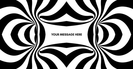 Black and white abstract striped background. Pattern with optical illusion. 3d surreal vector illustration.