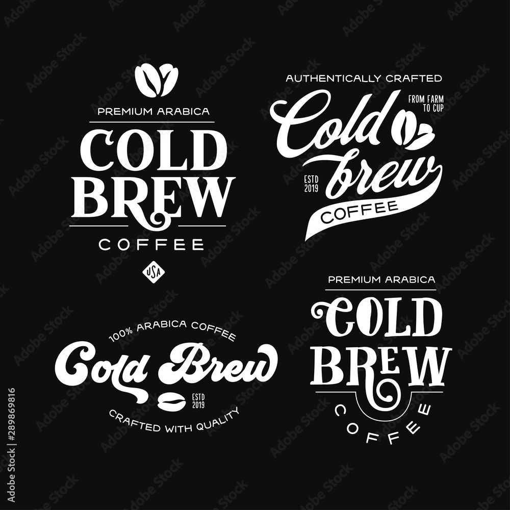 Cold brew coffee labels badges emblems set. Vector vintage illustration. - obrazy, fototapety, plakaty 