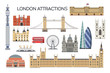 London architecture. Collection of London attractions. Vector set of London city. Travel Untied Kingdom attractions. English architecture flat style illustration