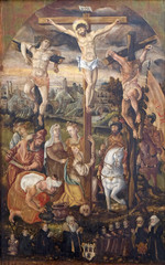  Crucifixion on Calvary hill, painting in the St James Church in Rothenburg ob der Tauber, Germany