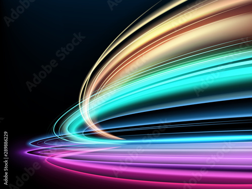 Colorful light trails with motion blur effect long time exposure isolated Poster Mural XXL