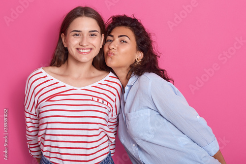 Close Up Portrait Of Two Young Hipster Girls Best Friends
