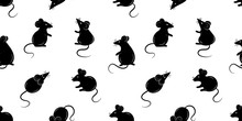 Seamless Pattern With Mice. Black Silhouette Of A Rat On A White Background.Vector Illustration.