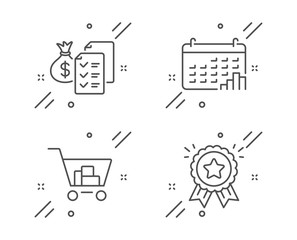 Wall Mural - internet shopping, calendar graph and accounting wealth line icons set. loyalty award sign. cart wit