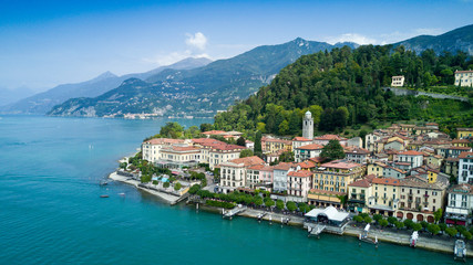 Wall Mural - Aerial photo shooting with drone on Bellagio, famous Lombardia city on the Como Lario Lake