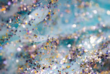 Fototapeta  - Ethereal Fluffy Blue Clouds with Glitter Background