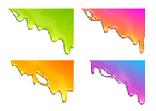 Colorful Slimy Dribbles. Slime Drops On The Corner, Web Banner Template.