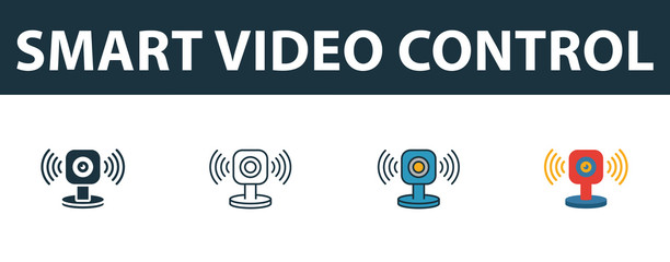 Wall Mural - smart video control icon set. four simple symbols in diferent styles from smart home icons collectio