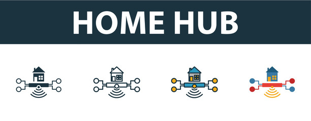 Wall Mural - home hub icon set. four simple symbols in diferent styles from smart home icons collection. creative