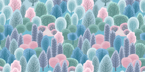 Abstract seamless pattern with winter forest. Vector background