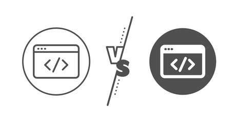 Web programming sign. Versus concept. Seo script line icon. Traffic management symbol. Line vs classic seo script icon. Vector