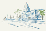 Fototapeta  - Rysynek ręcznie rysowany. Widok ulicy w Hawanie na Kubie