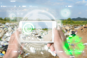 Augmented Reality device using smart technology, mixing virtual and augmentation reality through the application of artificial intelligence and computer AI tech assistance for recycling info