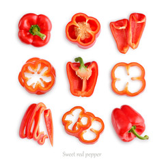 Wall Mural - Set of fresh whole and sliced sweet red pepper