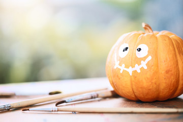 Happy Halloween with a pumpkin. Background for traditional festival halloween or thanksgiving.