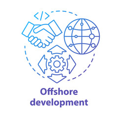 Sticker - Offshore development concept icon. Recruiting freelancers from around world. International IT business company idea thin line illustration. Vector isolated outline drawing