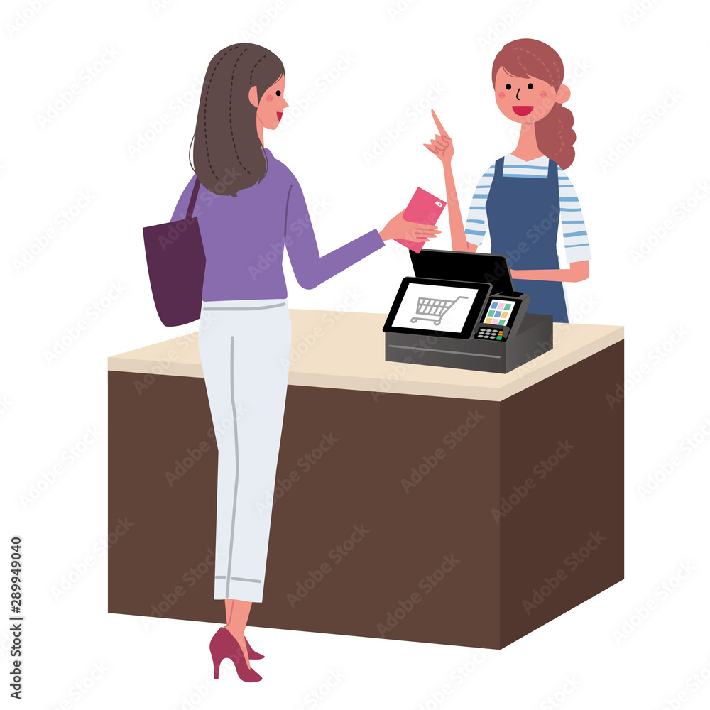 電子マネー 電子決済 女性 レジ イラスト Stock Vector | Adobe Stock