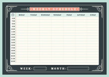 Weekly Schedule Planner Template With Vintage Frame Border, A4 Size
