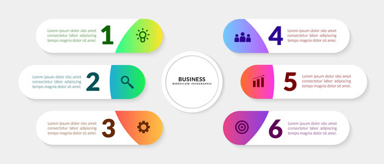 Wall Mural -  Business infographic with multiple step, Colorful workflow elements